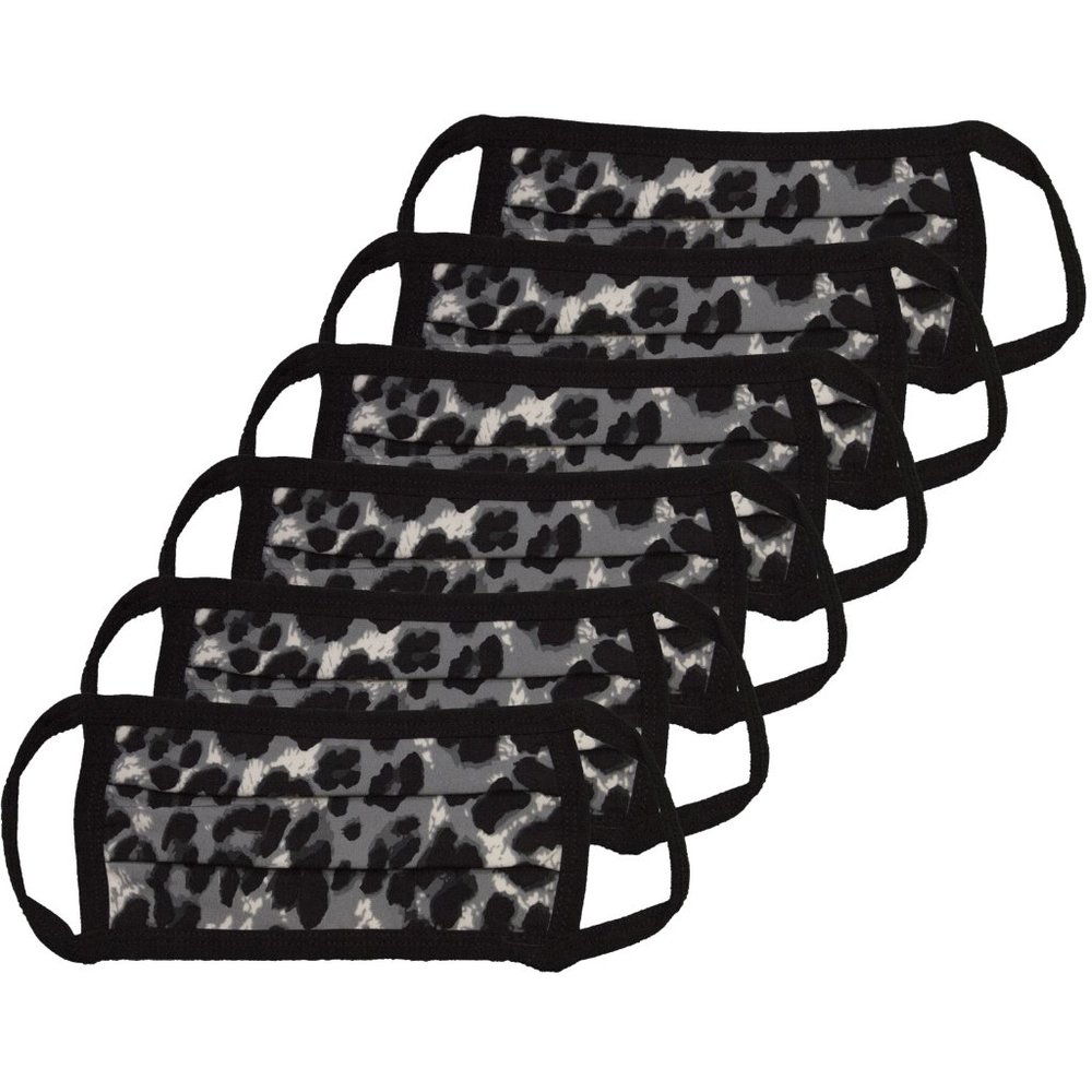 BLACK LEOPARD PRINT COTTON FACE MASK (6PK)